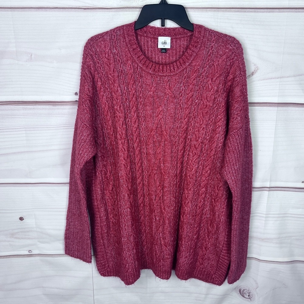 CAbi Sweater Womens M Orange Cable Knit Tunic Pullover Long Sleeve Crew Neck